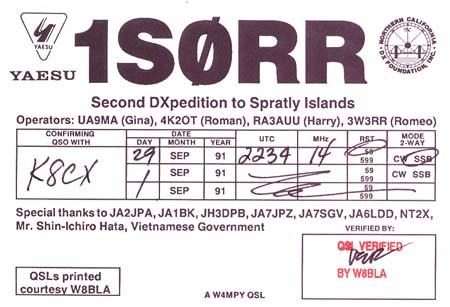 1S0RR Spratly QSL UA9MA 4K2OT RA3AUU 3W3RR