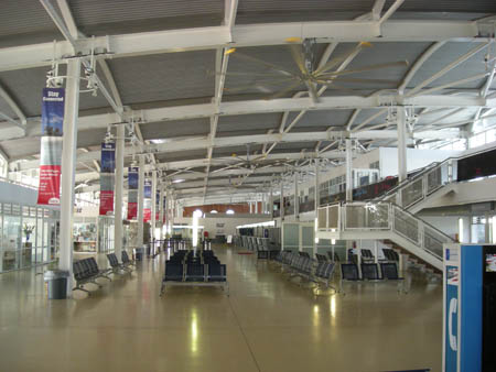Note the monster fans inside the airport on Tortola. 
