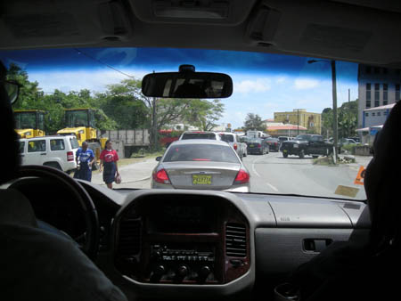 Lunch hour traffic in Road Town, Tortola