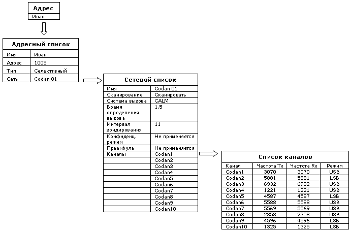 Пример записей в списках Codan NGT